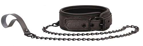 Серый широкий ошейник с поводком Shots Media BV Elegant Collar with Leash OU247GRY