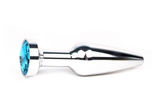 Удлиненная коническая гладкая серебристая анальная втулка с голубым кристаллом Anal Jewelry Plug XSLV-05 (11,3 см)