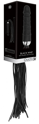 Чёрная плеть с рукоятью-фаллосом Shots Media BV Whip with Realistic Silicone Dildo OU260BLK (45,5 см)