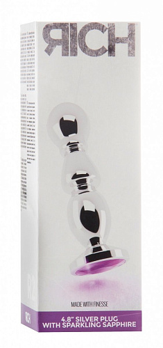Серебристая фигурная анальная пробка с фиолетовым кристаллом Shots Media BV RIC002SIL (14 см)