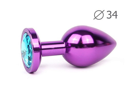 Коническая фиолетовая анальная втулка с голубым кристаллом Anal Jewelry Plug VM-05 (8,2 см)