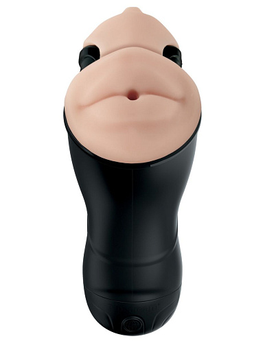 Чёрный мастурбатор в колбе с двумя тоннелями Pipedream Double Penetration Vibrating Stroker RD508