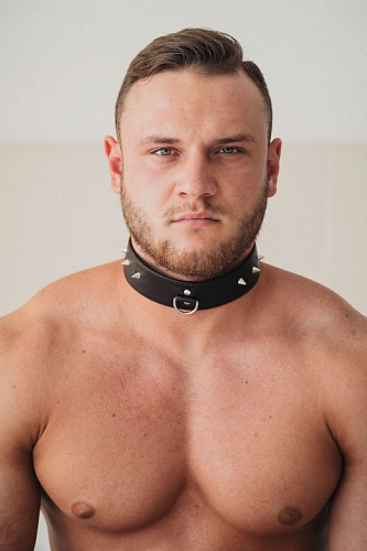 Коричневый кожаный ошейник с кольцом увеличенного размера БДСМ арсенал 55033