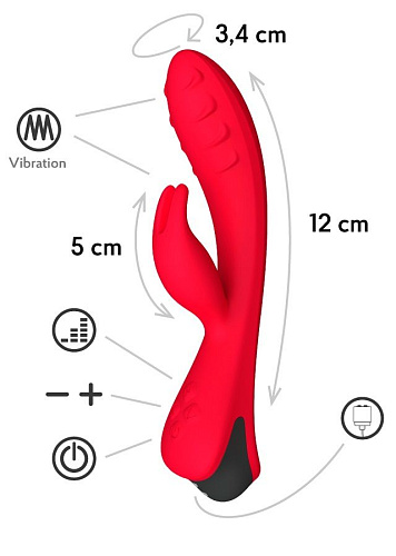 Красный вибратор-кролик с рёбрышками Le Frivole Lepus 06114