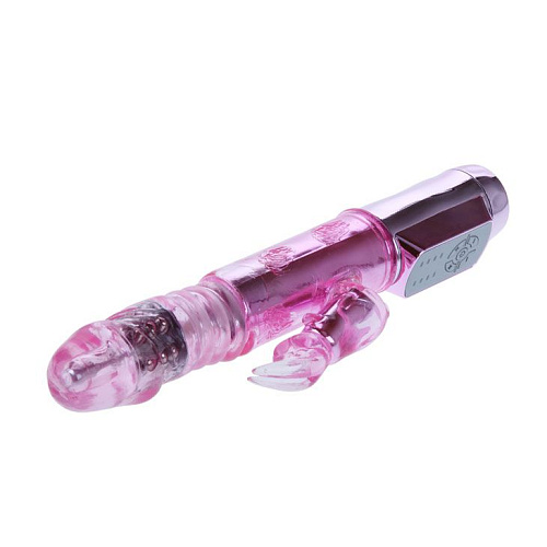 Розовый вибратор-зайчик с ротацией головки и возвратно-поступательным движением Baile Throbbing Bunny BW-037038-0101 (24,5 см)