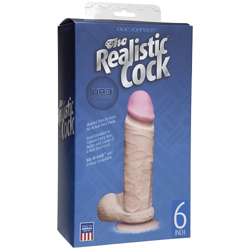 Реалистичный фаллоимитатор телесного цвета на присоске Doc Johnson The Realistic Cock ULTRASKYN 6” 0276-01-BX (17,3 см)