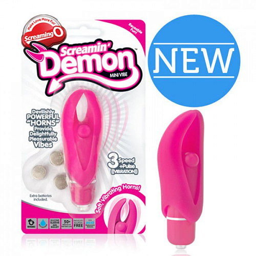 Розовый мощный вибростимулятор с насадкой Screaming O Demon DMN-110