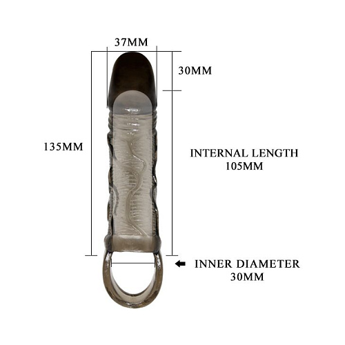 Дымчатая насадка на пенис с подхватом Baile BI-026210-0801 (17 см)