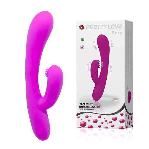 Силиконовый вибромассажер лилового цвета с клиторальным отростком Baile Rory BI-014299 (19 см)