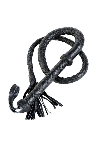 Чёрный длинный кожаный кнут с хлопушками на конце ToyFa 700016