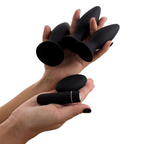 Набор из 3 чёрных анальных пробок с пультом ДУ RestArt Richie RA-330