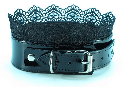 Изящный чёрный ошейник с кружевом БДСМ арсенал 810007