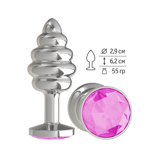 Серебристая пробка с рёбрышками и розовым кристаллом Сумерки богов 515-06 pink-DD (7 см)