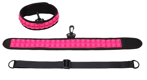Розово-чёрный ошейник с поводком PicoBong Speak No Evil Choker PB7137