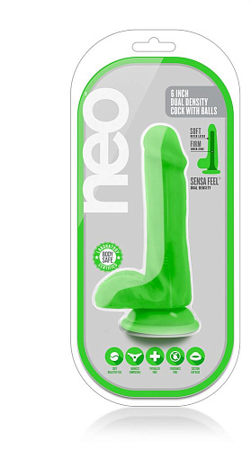 Зелёный реалистичный фаллоимитатор на присоске Blush Novelties NEO 6INCH DUAL DENSITY COCK BL-59622 (15,2 см)