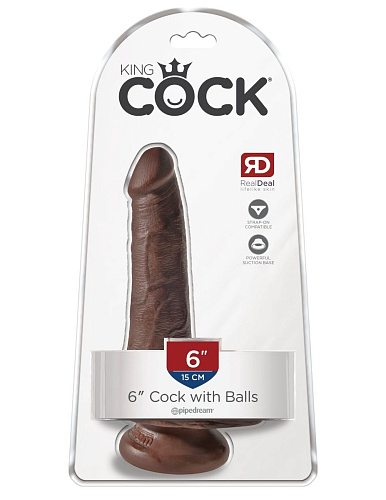 Коричневый фаллоимитатор с мошонкой и присоской Pipedream 6 Cock with Balls PD5531-29 (17,8 см)