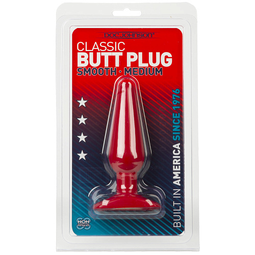 Красная анальная пробка Doc Johnson Butt Plugs Smooth Classic Slim/Medium 0244-10-CD (13,5 см)