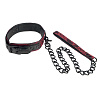 Чёрный с красным атласный ошейник с цепью California Exotic Novelties Scandal Collar with Leash SE-2712-50-3