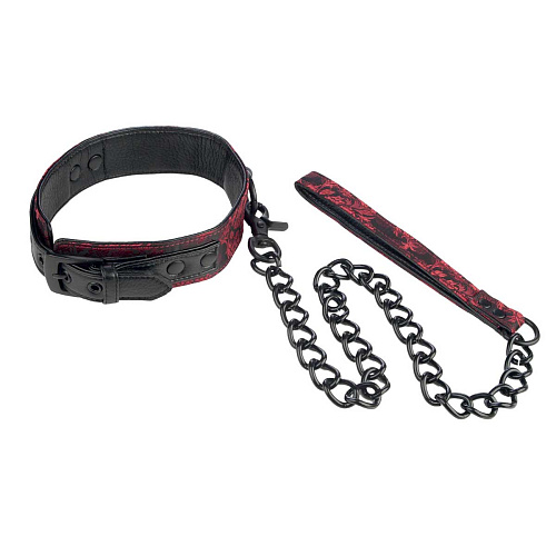 Чёрный с красным атласный ошейник с цепью California Exotic Novelties Scandal Collar with Leash SE-2712-50-3