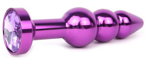 Удлинённая фиолетовая анальная втулка с фиолетовым кристаллом Anal Jewelry Plug QVLT-15 (11,3 см)