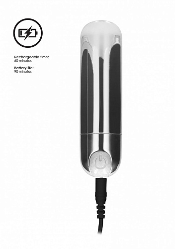Серебристая перезаряжаемая вибропуля Shots Media BV 7 Speed Rechargeable Bullet BGT006SIL (7,7 см)