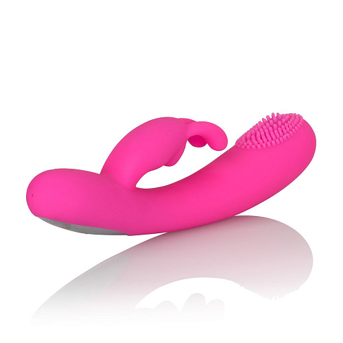 Розовый перезаряжаемый вибромассажёр California Exotic Novelties Embrace Massaging Rabbit SE-4609-20-3