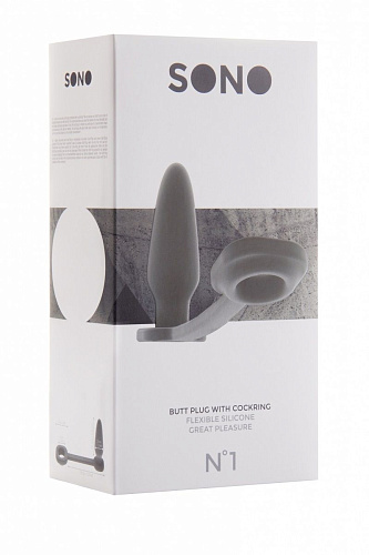 Серая анальная пробка-конус с эрекционным кольцом Shots Media BV SONO №1  SON001GRY