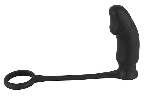 Чёрное эрекционное кольцо на пенис и мошонку с анальной вибровтулкой для усиления ощущений Orion 0583979