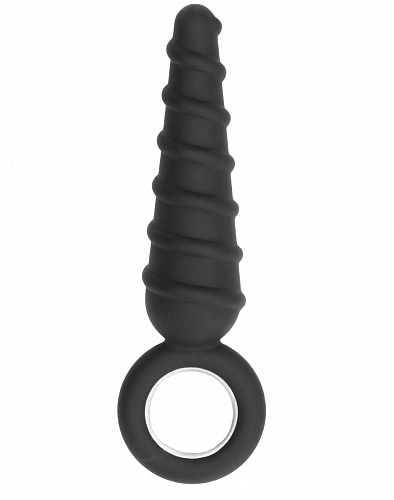 Анальная пробка со спиралью на поверхности чёрного цвета Shots Media BV No.60 Dildo With Metal Ring SON060BLK (17,5 см)