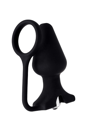 Чёрное эрекционное кольцо с анальной вибропробкой Erotist 541313