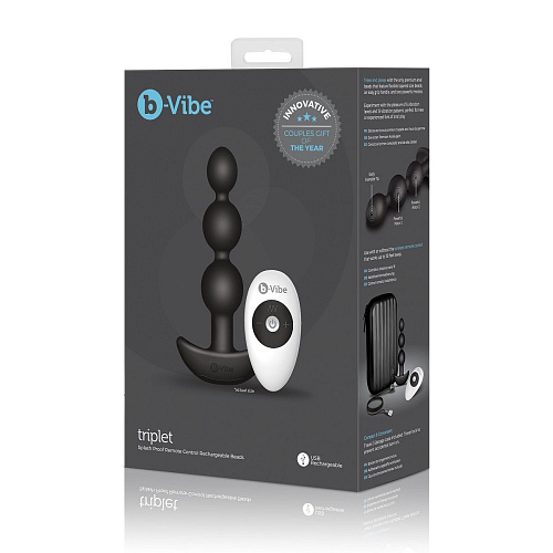 Чёрная анальная виброёлочка b-Vibe TRIPLET ANAL BEADS BLACK BV-005-BLK (14 см)
