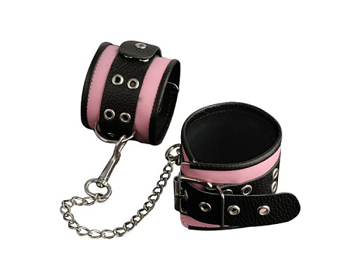 Кожаные розовые оковы с черным широким ремешком Sitabella 3072-14