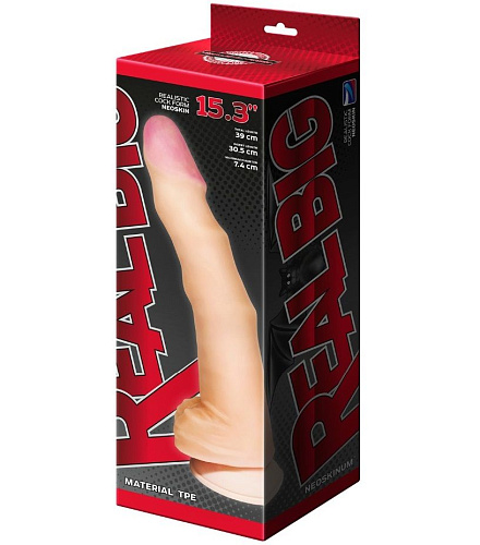 Телесный рельефный фаллоимитатор-супергигант с мошонкой на присоске LOVETOY (А-Полимер) 957803 (39 см)