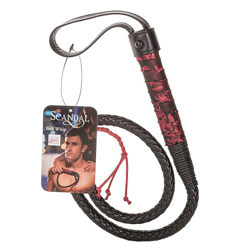Чёрно-красный кнут с кружевной рукоятью California Exotic Novelties Scandal Bull Whip SE-2712-33-1