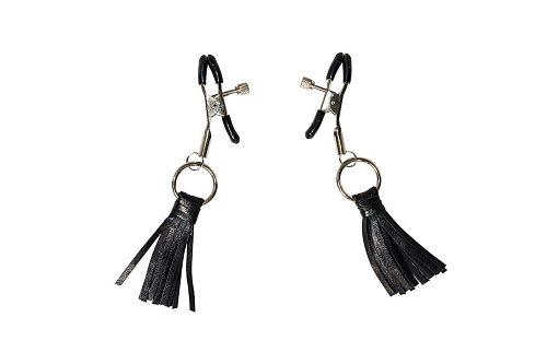 Чёрные зажимы на соски с кожаными кисточками Lola toys Sweet Escape 1130-01lola