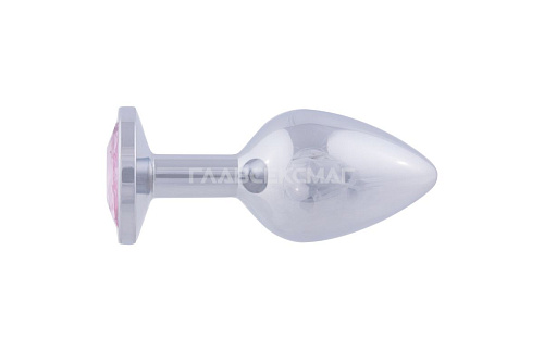 Серебристая анальная пробка с розовым кристаллом Главсексмаг GSM101009L (9,5 см)
