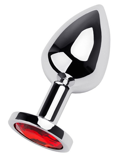 Серебристая коническая анальная пробка с красным кристаллом ToyFa 717002-9 (8 см)