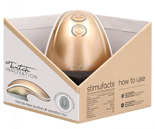 Золотистый вибромассажёр с вакуумным эффектом Shots Media BV Twitch Hands INN001GLD