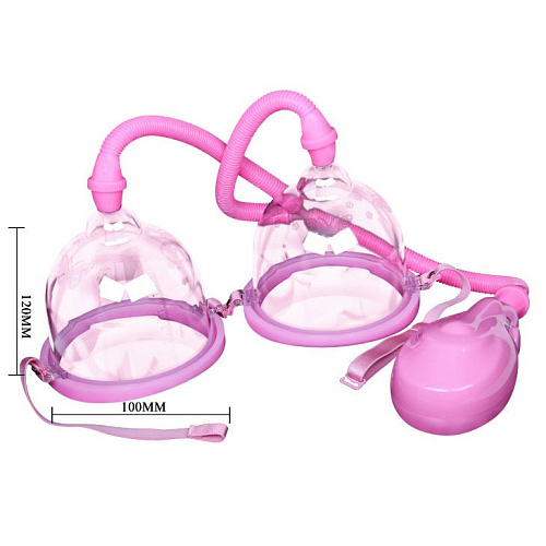 Двойная вакуумная автоматическая помпа розового цвета для груди Baile BREAST ENLARGEMENT PUMP BI-014091-3