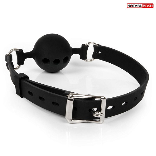 Чёрный силиконовый кляп-шарик с отверстиями на регулируемом ремешке Bior toys NTB-80347
