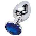 Серебристая анальная пробка с синим стразом Eroticon P3134M-09 (7 см)