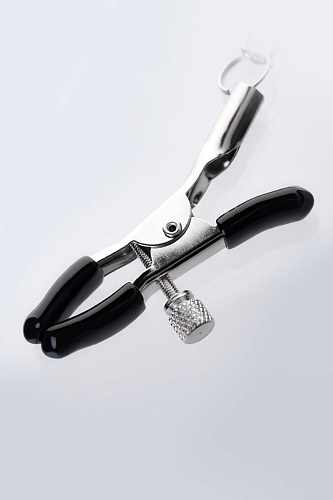 Серебристо-чёрные зажимы для сосков с кольцом для пениса ToyFa TOYFA Metal 712051