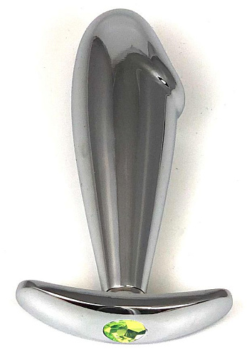 Серебристая анальная пробка-фаллос с лаймовым кристаллом Vandersex 400-RG1 (9,5 см)