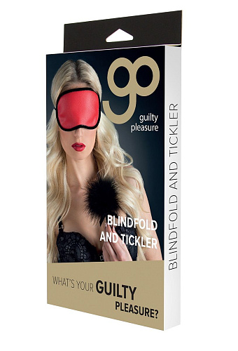Красно-чёрный набор для игры — маска на глаза и пуховая кисточка Blush Novelties Two-Toned Blindfold and Tickler 520038