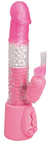 Розовый вибратор с бусинами и виброзайцем NMC FANTASY FORTRESS PINK 220170 (19 см)