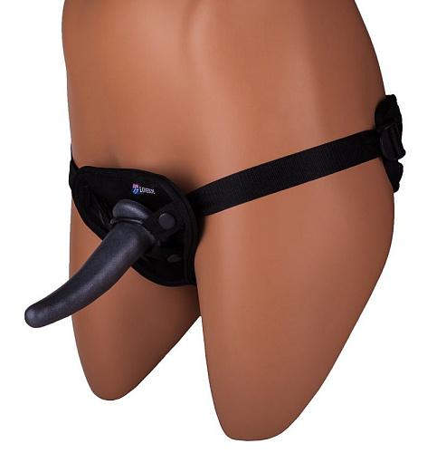 Страпон чёрного цвета с 2 бежевыми насадками и вибрацией LOVETOY (А-Полимер) UniStrap 532313 (19 и 12 см)