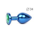 Коническая синяя анальная втулка с зелёным кристаллом Anal Jewelry Plug BLUM-07 (8,2 см)