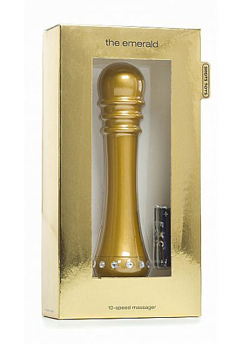 Золотистый вибратор с ребристой головкой Shots Media BV The Emerald Gold SHT188GLD (16,3 см)