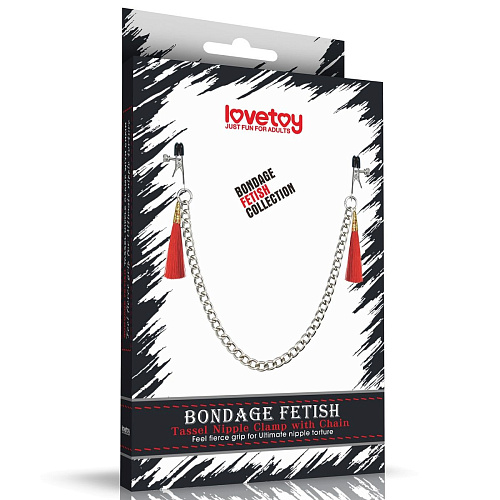 Зажимы на соски с красными кистями Lovetoy Tassel Nipple Clamp With Chain LV761008 red