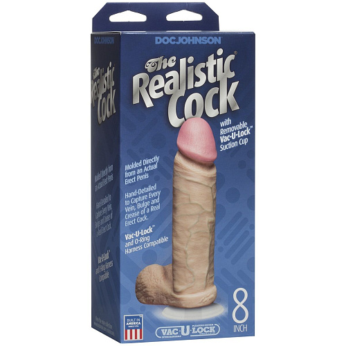 Телесный фаллоимитатор со съёмной присоской Vac-U-Lock Doc Johnson The Realistic Cock 8” 0271-02-BX (22,3 см)
